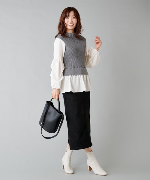 prose verse(プロズヴェール)の「ボリュームスリーブ シャツドッキングニット ニットベスト(ニット/セーター・レディース・ブラック/グレー/カーキ・フリ-)」の16枚目の写真