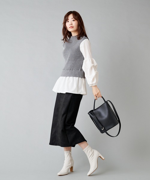 prose verse(プロズヴェール)の「ボリュームスリーブ シャツドッキングニット ニットベスト(ニット/セーター・レディース・ブラック/グレー/カーキ・フリ-)」の15枚目の写真