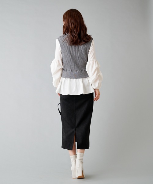 prose verse(プロズヴェール)の「ボリュームスリーブ シャツドッキングニット ニットベスト(ニット/セーター・レディース・ブラック/グレー/カーキ・フリ-)」の13枚目の写真