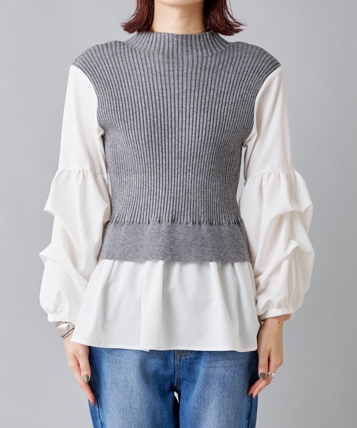 prose verse(プロズヴェール)の「ボリュームスリーブ シャツドッキングニット ニットベスト(ニット/セーター・レディース・ブラック/グレー/カーキ・フリ-)」の12枚目の写真