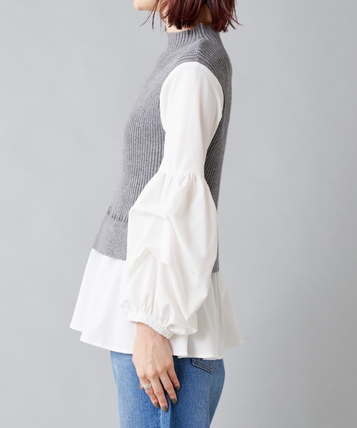 prose verse(プロズヴェール)の「ボリュームスリーブ シャツドッキングニット ニットベスト(ニット/セーター・レディース・ブラック/グレー/カーキ・フリ-)」の11枚目の写真
