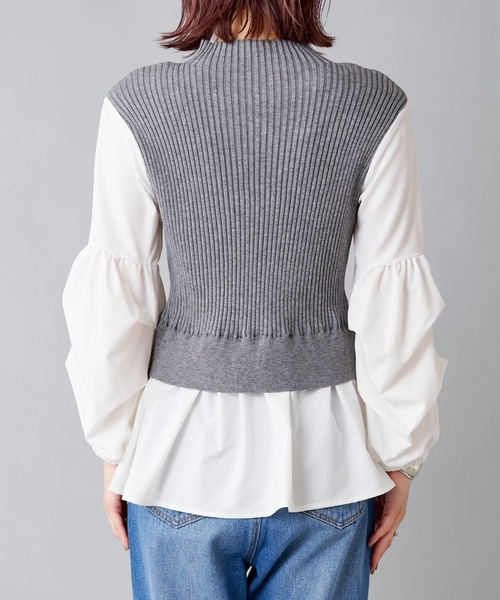 prose verse(プロズヴェール)の「ボリュームスリーブ シャツドッキングニット ニットベスト(ニット/セーター・レディース・ブラック/グレー/カーキ・フリ-)」の10枚目の写真