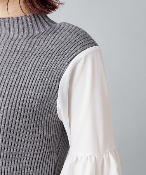 prose verse(プロズヴェール)の「ボリュームスリーブ シャツドッキングニット ニットベスト(ニット/セーター・レディース・ブラック/グレー/カーキ・フリ-)」の8枚目の写真