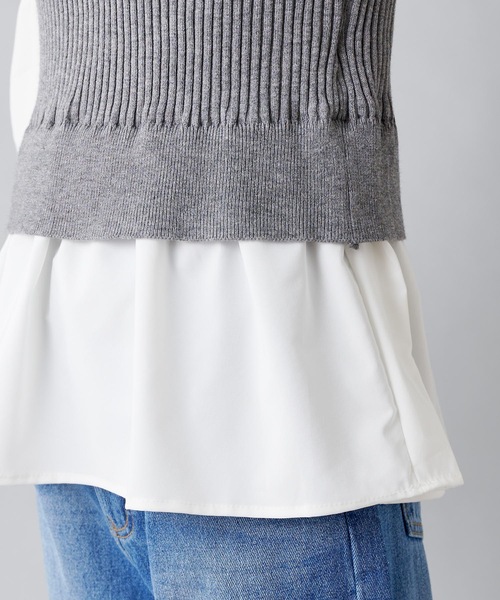 prose verse(プロズヴェール)の「ボリュームスリーブ シャツドッキングニット ニットベスト(ニット/セーター・レディース・ブラック/グレー/カーキ・フリ-)」の6枚目の写真