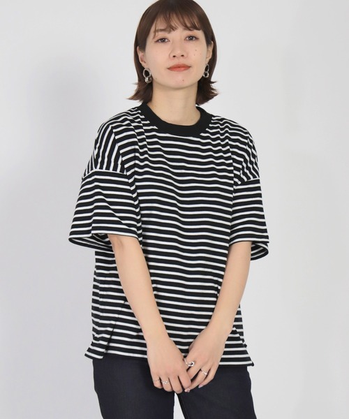 D.M.G.（ドミンゴ）の「[D.M.G / ディーエムジー] 天竺 ボーダードロップショルダーTシャツ（Tシャツ/カットソー・レディース・ホワイト系その他/ブラック系その他・FREE）」の13枚目の写真