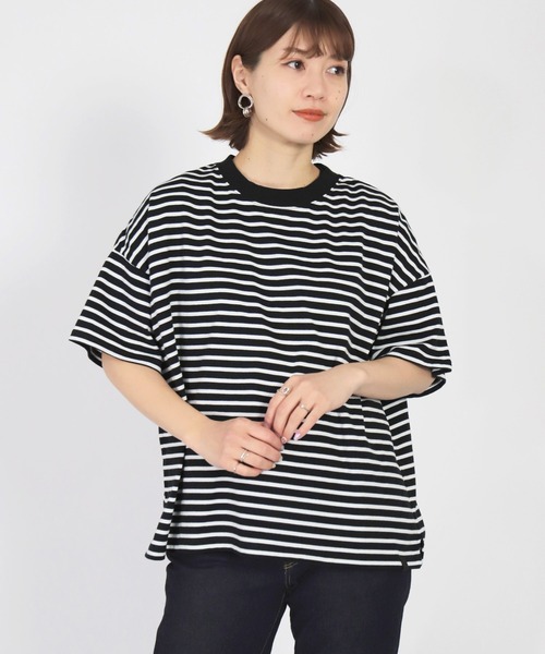 D.M.G.（ドミンゴ）の「[D.M.G / ディーエムジー] 天竺 ボーダードロップショルダーTシャツ（Tシャツ/カットソー・レディース・ホワイト系その他/ブラック系その他・FREE）」の14枚目の写真