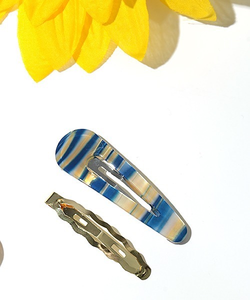 チチカカ（チチカカ）の「シアーボーダーパッチンセットヘアピン（ヘアピン・レディース・ピンク/オレンジ/ブルー・FREE）」の2枚目の写真