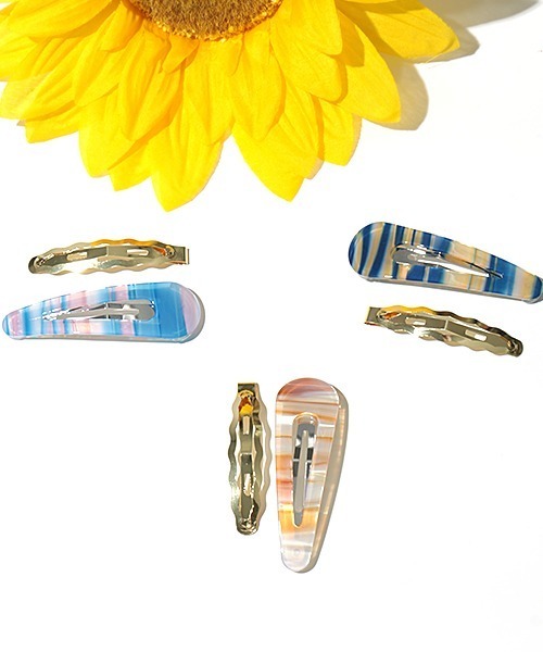 チチカカ（チチカカ）の「シアーボーダーパッチンセットヘアピン（ヘアピン・レディース・ピンク/オレンジ/ブルー・FREE）」の6枚目の写真