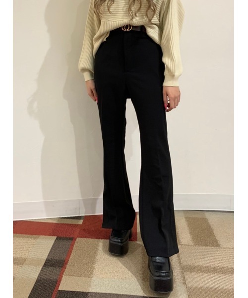 one way（ワンウェイ）の「【oneway】ジョーゼットPUスリットフレアーパンツ（その他パンツ・レディース・ブラック/ライトピンク/ベージュ・FREE）」の2枚目の写真