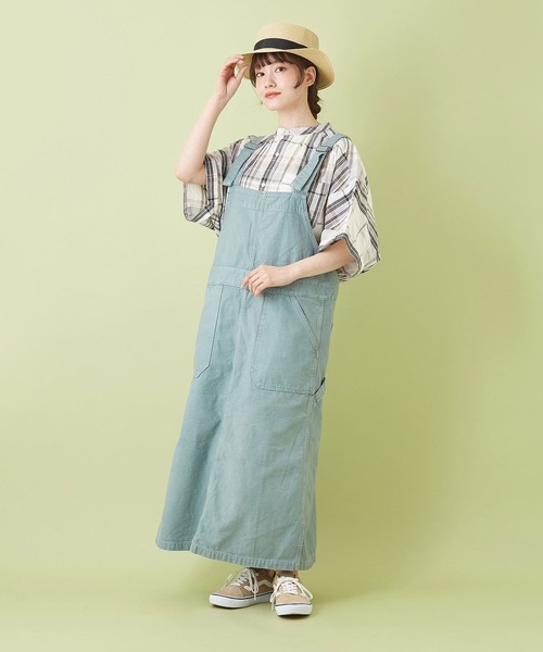 CUBE SUGAR（キューブシュガー）の「ムラ糸 バックサテン サロペットスカート（ジャンパースカート・レディース・ネイビー/ベージュ/サックスブルー/カーキ・M）」の12枚目の写真