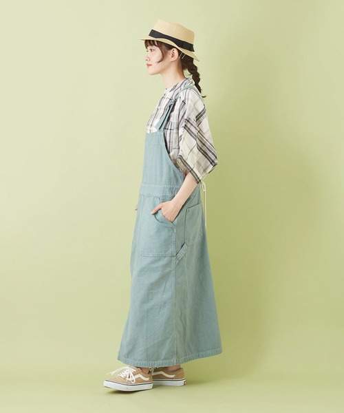 CUBE SUGAR（キューブシュガー）の「ムラ糸 バックサテン サロペットスカート（ジャンパースカート・レディース・ネイビー/ベージュ/サックスブルー/カーキ・M）」の13枚目の写真