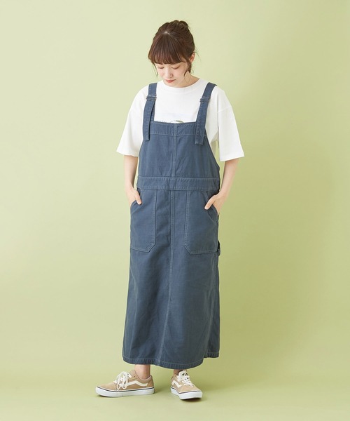 CUBE SUGAR（キューブシュガー）の「ムラ糸 バックサテン サロペットスカート（ジャンパースカート・レディース・ネイビー/ベージュ/サックスブルー/カーキ・M）」の15枚目の写真