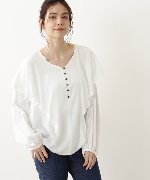 N.（N. Natural Beauty Basic）（エヌエヌナチュラルビューティーベーシック）の「ケープラッフルブラウス（シャツ/ブラウス・レディース・ホワイト/ブラック/イエロー・MEDIUM）」の10枚目の写真