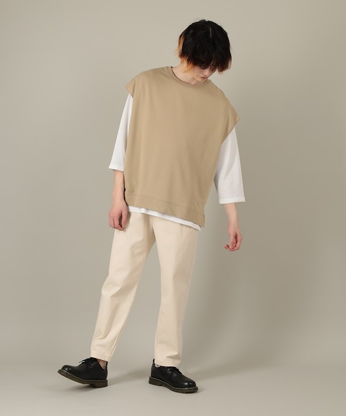 SlashDate(スラッシュデイト)の「ワイドルーズベスト×7分袖ワッフルTシャツ/2点セット/アンサンブル(ベスト・メンズ・ブルー/ベージュ/アイボリー/ライトパープル/ブラック・XL/L/M)」の8枚目の写真