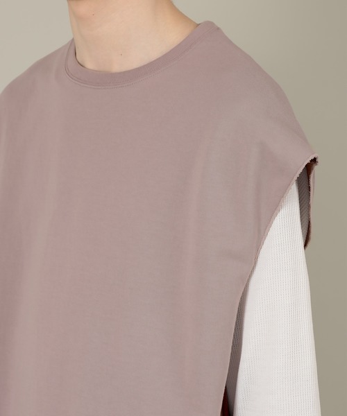 SlashDate(スラッシュデイト)の「ワイドルーズベスト×7分袖ワッフルTシャツ/2点セット/アンサンブル(ベスト・メンズ・ブルー/ベージュ/アイボリー/ライトパープル/ブラック・XL/L/M)」の11枚目の写真