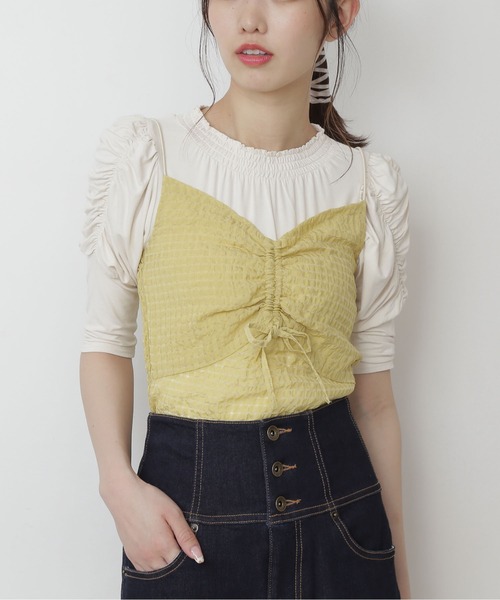 FREE'S MART（フリーズマート）の「◆シアーキャミセット半袖パワショルカットソー（Tシャツ/カットソー・レディース・ホワイト/ホワイト系その他/ピンク・FREE）」の3枚目の写真