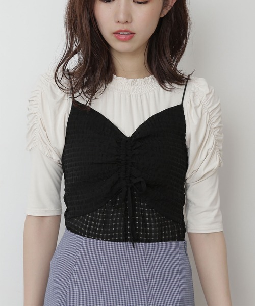 FREE'S MART（フリーズマート）の「◆シアーキャミセット半袖パワショルカットソー（Tシャツ/カットソー・レディース・ホワイト/ホワイト系その他/ピンク・FREE）」の2枚目の写真