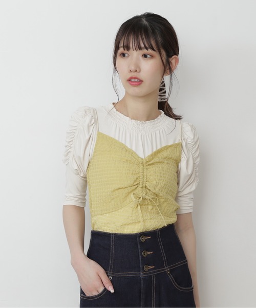 FREE'S MART（フリーズマート）の「◆シアーキャミセット半袖パワショルカットソー（Tシャツ/カットソー・レディース・ホワイト/ホワイト系その他/ピンク・FREE）」の7枚目の写真