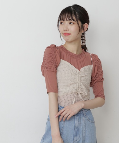 FREE'S MART（フリーズマート）の「◆シアーキャミセット半袖パワショルカットソー（Tシャツ/カットソー・レディース・ホワイト/ホワイト系その他/ピンク・FREE）」の5枚目の写真