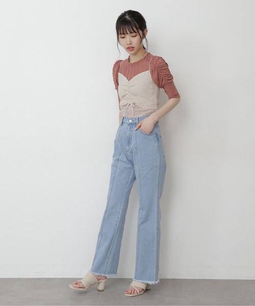 FREE'S MART（フリーズマート）の「◆シアーキャミセット半袖パワショルカットソー（Tシャツ/カットソー・レディース・ホワイト/ホワイト系その他/ピンク・FREE）」の4枚目の写真