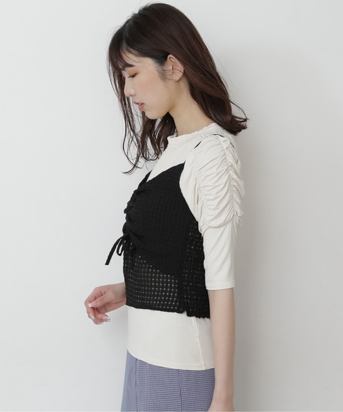 FREE'S MART（フリーズマート）の「◆シアーキャミセット半袖パワショルカットソー（Tシャツ/カットソー・レディース・ホワイト/ホワイト系その他/ピンク・FREE）」の6枚目の写真