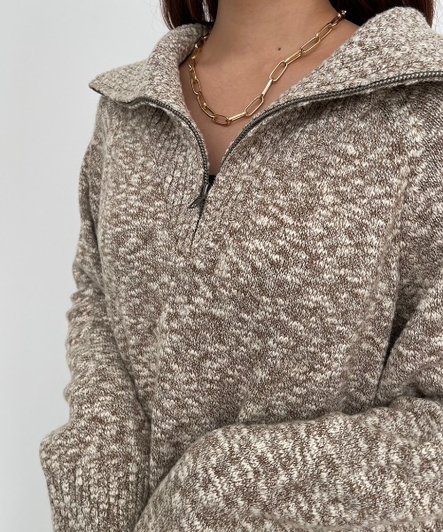 NEUNA(ヌナ)の「スラブハーフジップトップス(ニット/セーター・レディース・ライトグレー/ブラック/モカ・FREE)」の14枚目の写真
