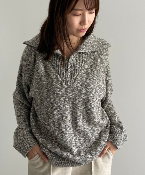 NEUNA(ヌナ)の「スラブハーフジップトップス(ニット/セーター・レディース・ライトグレー/ブラック/モカ・FREE)」の22枚目の写真