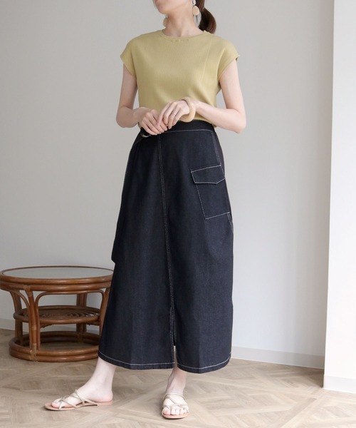 vingtrois(バントロア)の「【vingtrois】プリーツドッキングステッチデニムスカート(スカート・レディース・ブラック/ネイビー・M)」の9枚目の写真