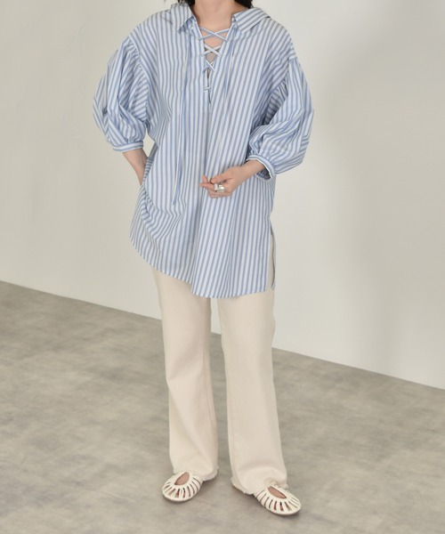 w closet（ダブルクローゼット）の「ストライプ2WAYシャツ（シャツ
