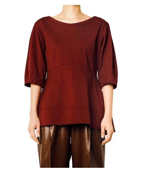 LE CIEL BLEU(ルシェルブルー)の「Boat Neck Peplum Tee(Tシャツ/カットソー・レディース・オフホワイト/ライトグリーン/ボルドー・36)」の5枚目の写真