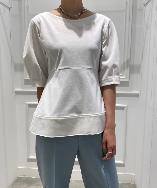 LE CIEL BLEU（ルシェルブルー）の「Boat Neck Peplum Tee（Tシャツ