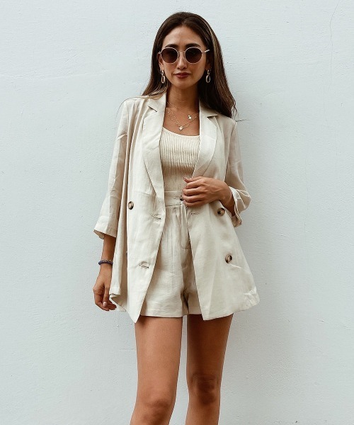 esutoreja(エストレジャ)の「サマーテーラードセットアップ(セットアップ・レディース・パープル/カーキブラウン・S/M)」の4枚目の写真