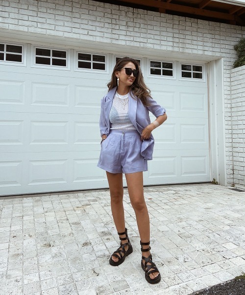 esutoreja(エストレジャ)の「サマーテーラードセットアップ(セットアップ・レディース・パープル/カーキブラウン・S/M)」の9枚目の写真