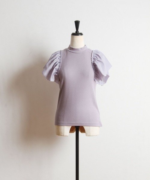 tocco closet（トッコ　クローゼット）の「シフォンボリュームスリーブ切り替えリブトップス（ニット/セーター・レディース・ラベンダー/ピンクベージュ・M）」の14枚目の写真