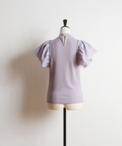 tocco closet（トッコ　クローゼット）の「シフォンボリュームスリーブ切り替えリブトップス（ニット/セーター・レディース・ラベンダー/ピンクベージュ・M）」の10枚目の写真