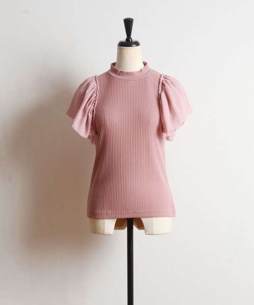 tocco closet（トッコ　クローゼット）の「シフォンボリュームスリーブ切り替えリブトップス（ニット/セーター・レディース・ラベンダー/ピンクベージュ・M）」の16枚目の写真