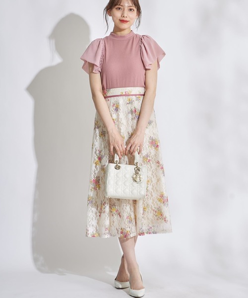 tocco closet（トッコ　クローゼット）の「シフォンボリュームスリーブ切り替えリブトップス（ニット/セーター・レディース・ラベンダー/ピンクベージュ・M）」の3枚目の写真