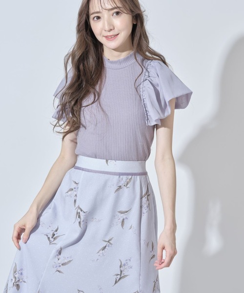 tocco closet（トッコ　クローゼット）の「シフォンボリュームスリーブ切り替えリブトップス（ニット/セーター・レディース・ラベンダー/ピンクベージュ・M）」の9枚目の写真