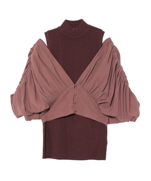 LAGUNAMOON（ラグナムーン）の「ショルダーギャザーレイヤードニット（ニット/セーター・レディース・アイボリー/ブラック/ブラウン・FREE）」の3枚目の写真