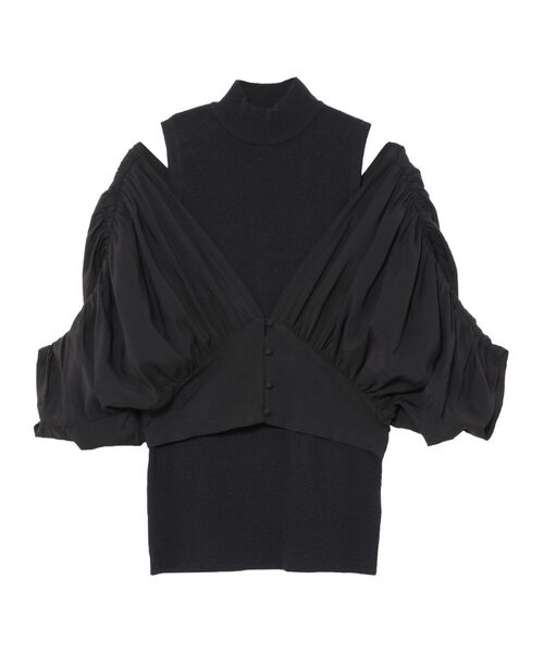 LAGUNAMOON（ラグナムーン）の「ショルダーギャザーレイヤードニット（ニット/セーター・レディース・アイボリー/ブラック/ブラウン・FREE）」の2枚目の写真