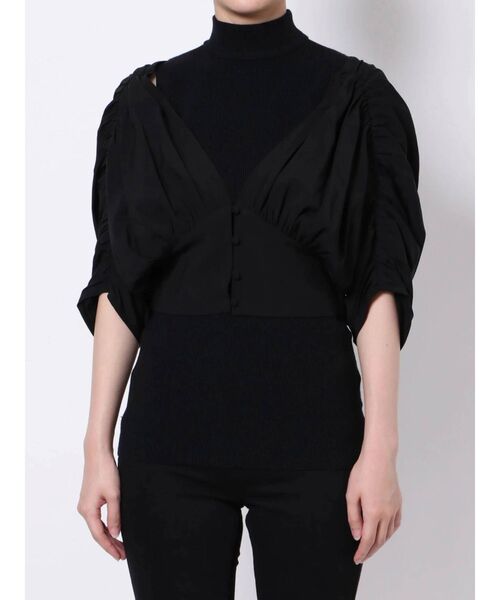 LAGUNAMOON（ラグナムーン）の「ショルダーギャザーレイヤードニット（ニット/セーター・レディース・アイボリー/ブラック/ブラウン・FREE）」の8枚目の写真