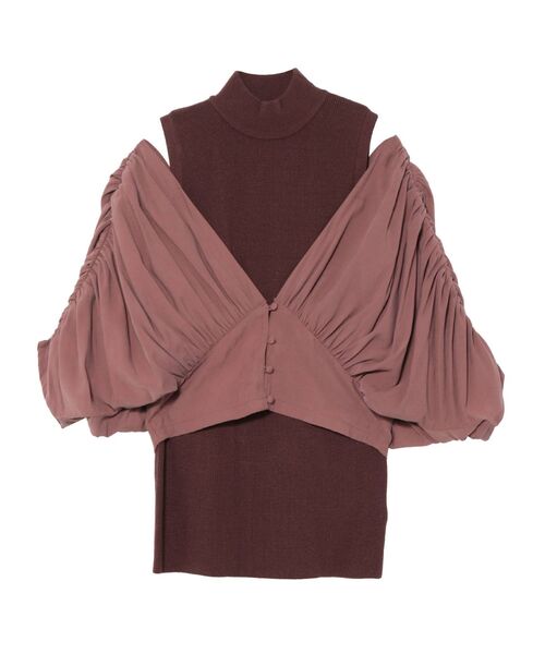 LAGUNAMOON（ラグナムーン）の「ショルダーギャザーレイヤードニット（ニット/セーター・レディース・アイボリー/ブラック/ブラウン・FREE）」の10枚目の写真