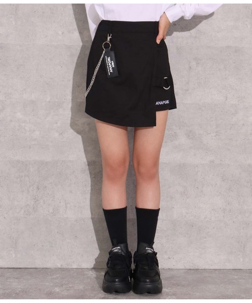 ANAP GiRL(アナップガール)の「チェーン付デザインスカパン(その他パンツ・キッズ・ベージュ/ブラック/ホワイト×ブラック・XS/S/M)」の14枚目の写真