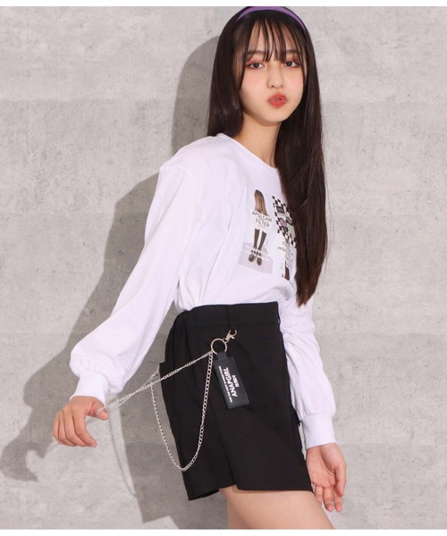 ANAP GiRL(アナップガール)の「チェーン付デザインスカパン(その他パンツ・キッズ・ベージュ/ブラック/ホワイト×ブラック・XS/S/M)」の15枚目の写真