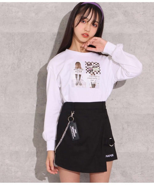 ANAP GiRL(アナップガール)の「チェーン付デザインスカパン(その他パンツ・キッズ・ベージュ/ブラック/ホワイト×ブラック・XS/S/M)」の16枚目の写真