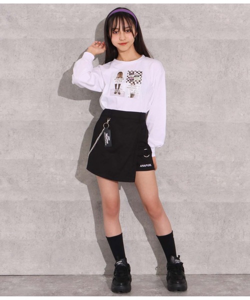 ANAP GiRL(アナップガール)の「チェーン付デザインスカパン(その他パンツ・キッズ・ベージュ/ブラック/ホワイト×ブラック・XS/S/M)」の17枚目の写真