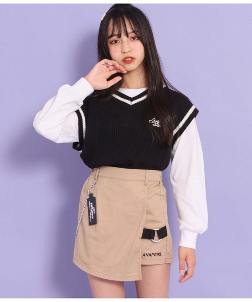 ANAP GiRL(アナップガール)の「チェーン付デザインスカパン(その他パンツ・キッズ・ベージュ/ブラック/ホワイト×ブラック・XS/S/M)」の18枚目の写真