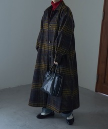 etoll. | チェック柄タックロングコート(ステンカラーコート)