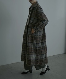 チェック柄タックロングコート