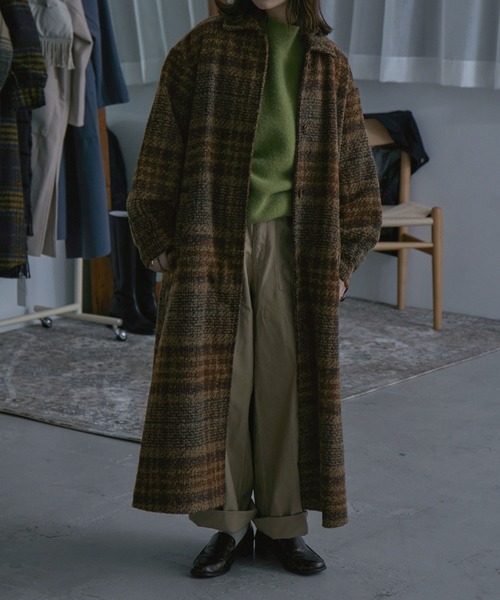 etoll.（エトル）の「チェック柄タックロングコート（ステンカラーコート・レディース・ネイビー/ブラウン/グレー・M/L）」の22枚目の写真